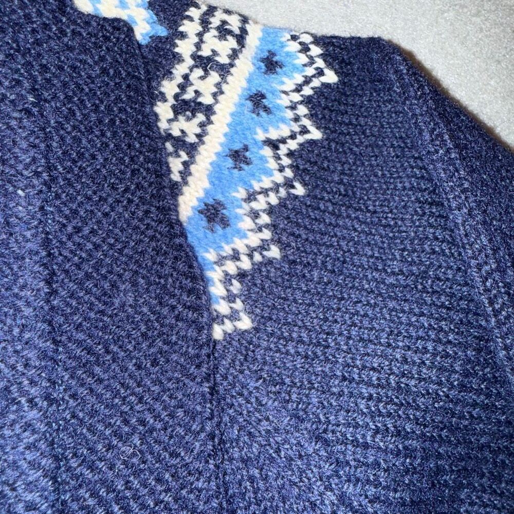 Vintage Norwegian Hand Knit Wool Cardigan Fair Isle Nordic Blue Button Front Wom - Picture 9 of 11
